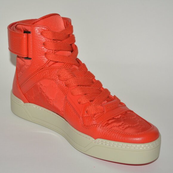 NIB GUCCI GG GUCCISSIMA MENS HITOP NYLON LEATHER SNEAKERS